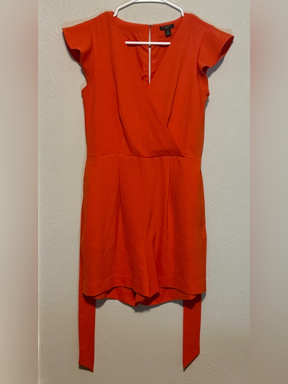 Ann Taylor Orange Wrap-Front Short Sleeve Romper